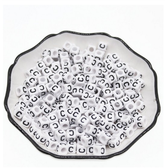 Set 100 Hạt Xỏ Lỗ Hình Chữ Cái / Chữ Số 6X6mm Dùng Để Làm Đồ Trang Sức Thủ Công