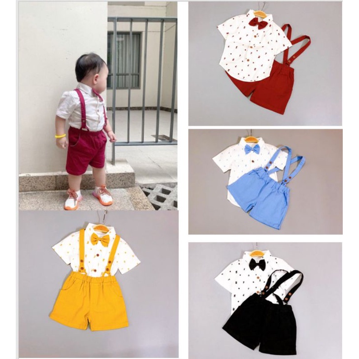 Bộ yếm vest gile kèm nơ bé trai thôi nôi đầy tháng 5-12kg