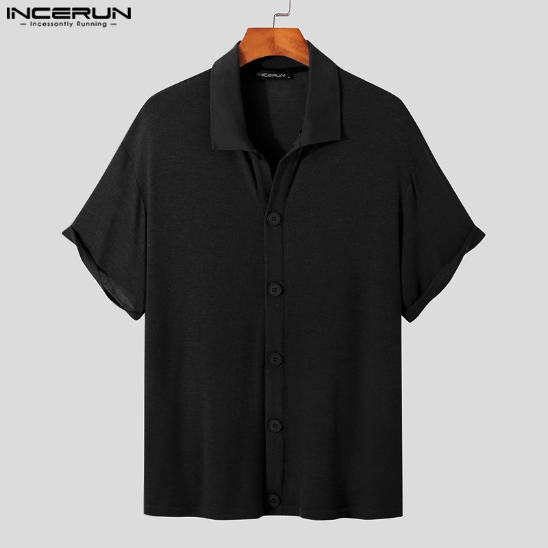 Áo INCERUN vải dệt kim ngắn tay màu trơn thời trang cho nam