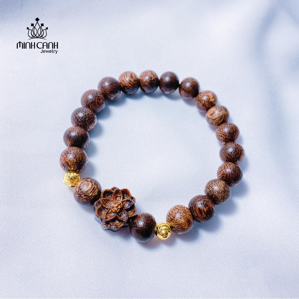 Vòng Tay Trầm Hương Mix Bi Bạc Xi Vàng Charm Bông Sen Và Lá Bồ Đề - Minh Canh Jewelry