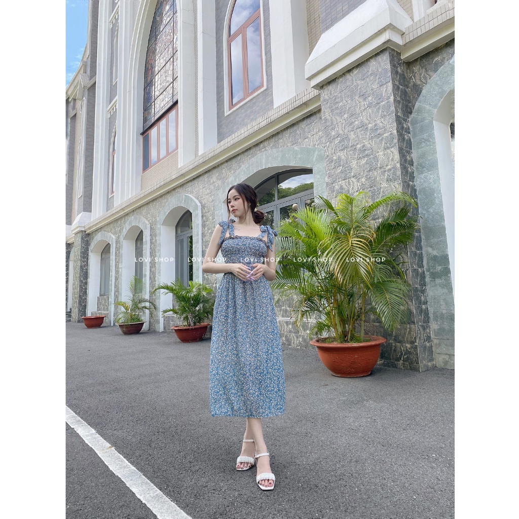 LOVI SHOP - Đầm maxi voan hoa 2 dây hoa nhí thiết kế tiểu thư vintage Lovi