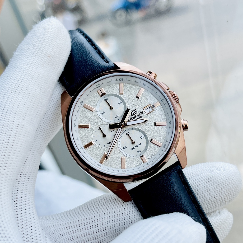Đồng hồ nam đẹp Casio Edifice EFV 610CL-7AV dây da mặt trắng 6 kim chống nước 100m Bảo hành 1 năm Hyma watch