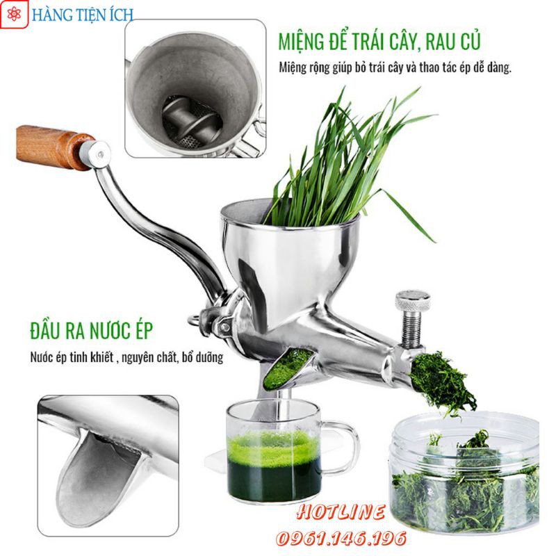Máy ép chậm cỏ lúa mì bằng tay Inox Cổ điển - Bảo hành 1 năm