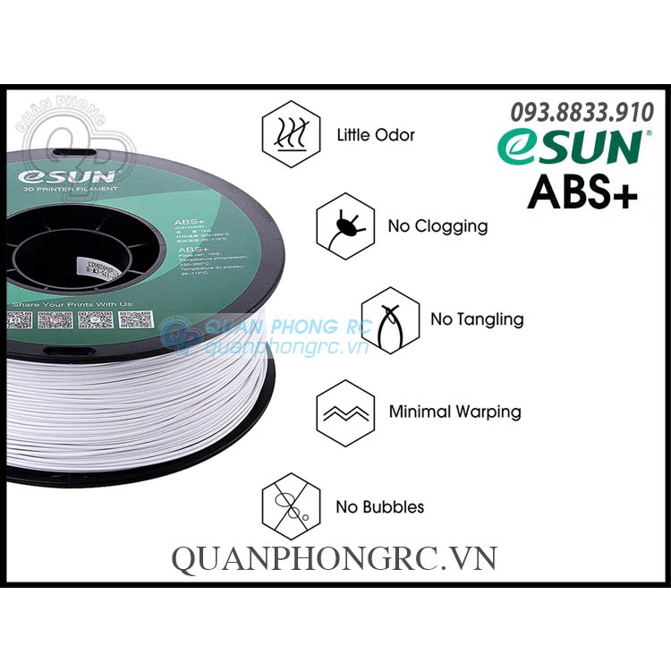 Nhựa In 3D Filament eSUN ABS+ Đen/Trắng 1.75mm 1kg