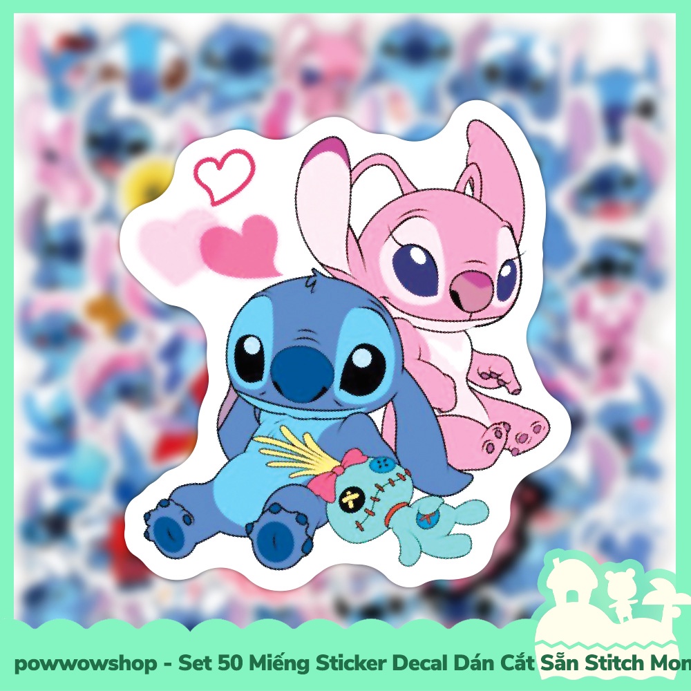 [Sẵn VN - Hỏa Tốc] Set 50 Miếng Sticker Decal Cắt Sẵn DIY Dán Trang Trí Vật Dụng Mẫu Stitch Monster Lovely Pink Blue