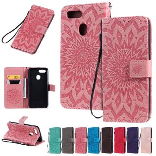 Bao da điện thoại nắp gập phối khóa nam châm dập nổi họa tiết hoa hướng dương cho OPPO A5 A3s A7 A5s A9 2020 A5 2020