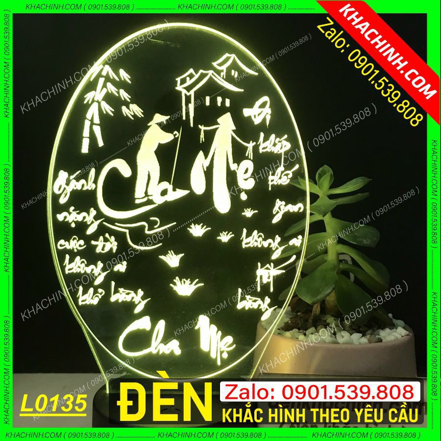 Đèn ngủ khắc mẫu Thư Pháp Cha Mẹ (L0135-Y) - Thiết kế & khắc hình theo yêu cầu - Quà tặng sinh nhật , …