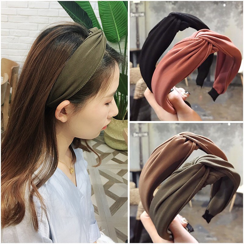 Băng Đô Vải Màu Trơn Thắt Nút Chéo Thời Trang Cho Nữ