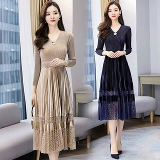 ĐẦM XÒE DẬP LY CHÂN VÁY NHUNG PHỐI REN SANG TRỌNG - MH646410 - HÀNG QUẢNG CHÂU