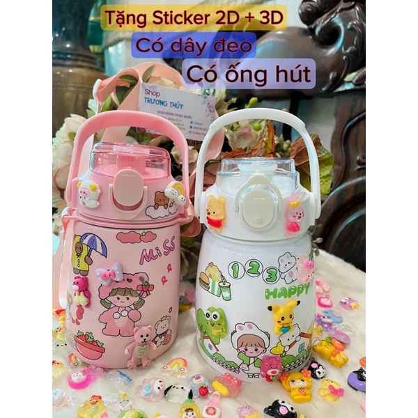 Bình nước giữ nhiệt có ống hút, inox 304 cao cấp không rỉ tặng kèm sticker 2D và 3D