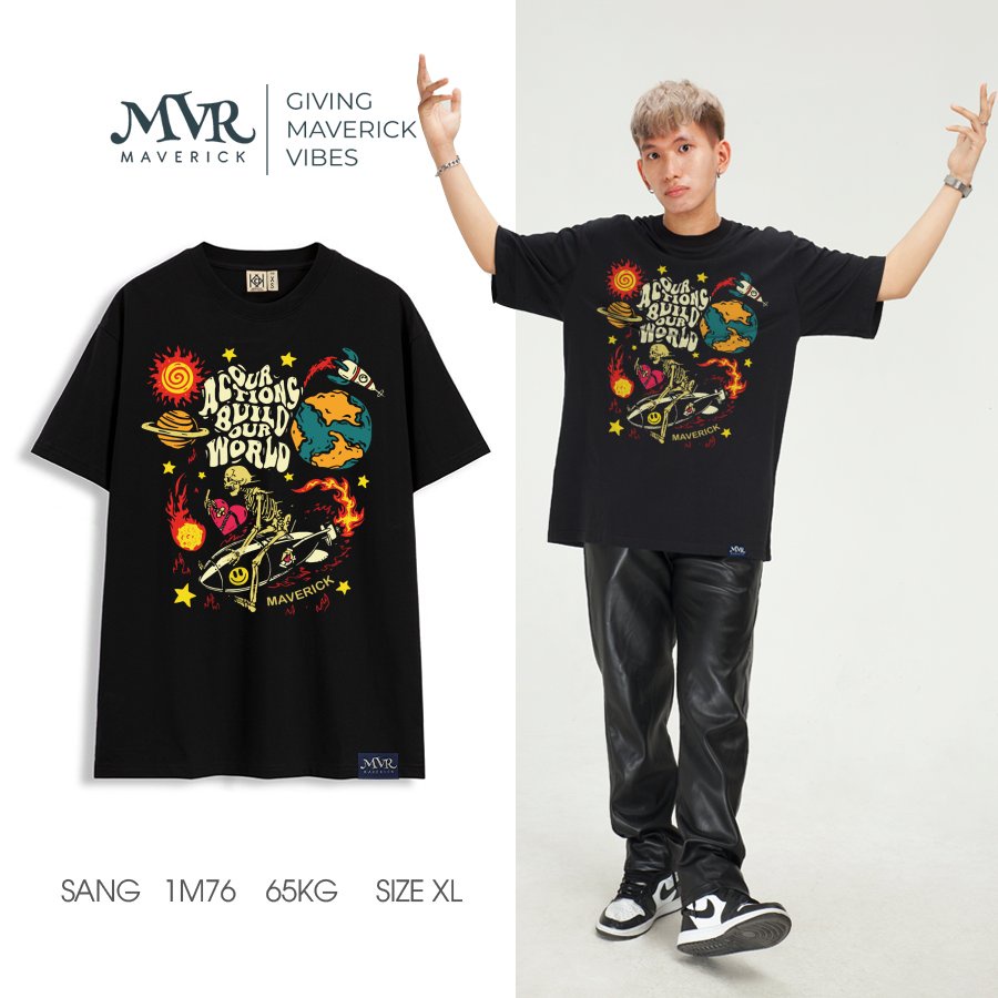 Áo thun nam nữ Thê giới quay cuồng phong cách ngầu MVR size rộng tee Mỹ BB4076