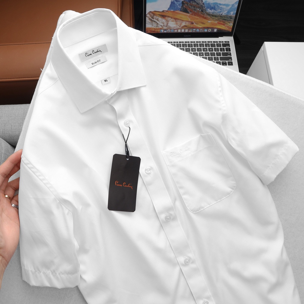Áo Sơ Mi Nam Ngắn tay P.cardin Xuất Hàn Màu Trắng chất liệu cotton