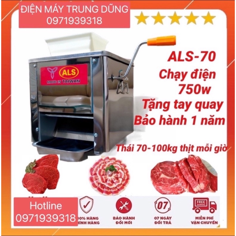 Máy Thái Thịt Tươi Sống ALS-70 Loại 1 Cửa Dao 2.0MM 2.5MM 3.5MM 5.0MM Thái Thịt Bò Thịt Nướng Bún Chả Thái Sợi Lạp Sườn.