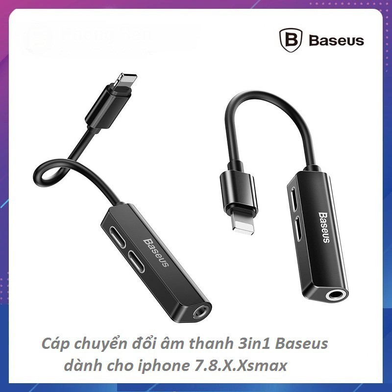 Jack Chuyển đổi tai nghe cho iphone 3 in 1 Vừa Sạc Vừa Nghe vừa có mic chân lightning Baseus L52 | BigBuy360 - bigbuy360.vn