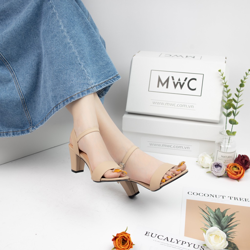 Giày Sandal Cao Gót MWC Đế Vuông Quai Ngang Basic NUCG- 3547