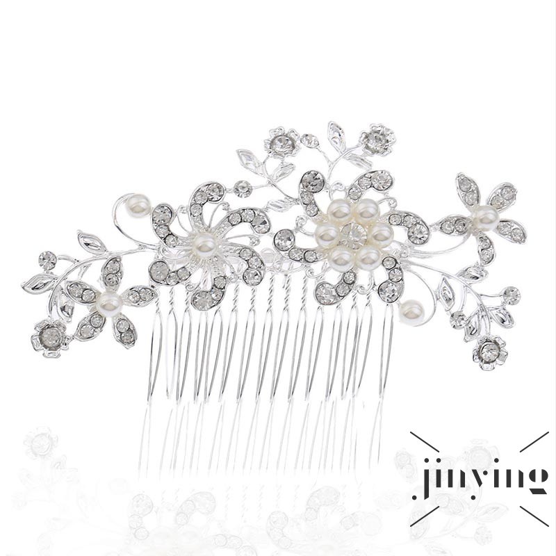 GETNOIVAS Lược cài tóc đính ngọc trai và đá nhân tạo hình bông hoa trang trí tóc cho cô dâu