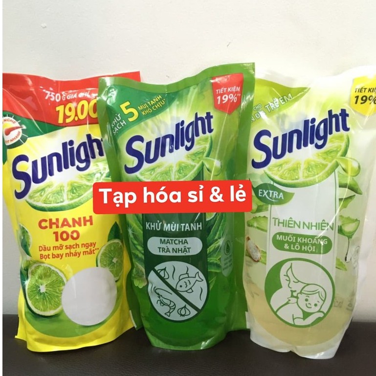 Túi rửa chén Sunlight Trà Xanh, Chanh, Thiên Nhiên 750g