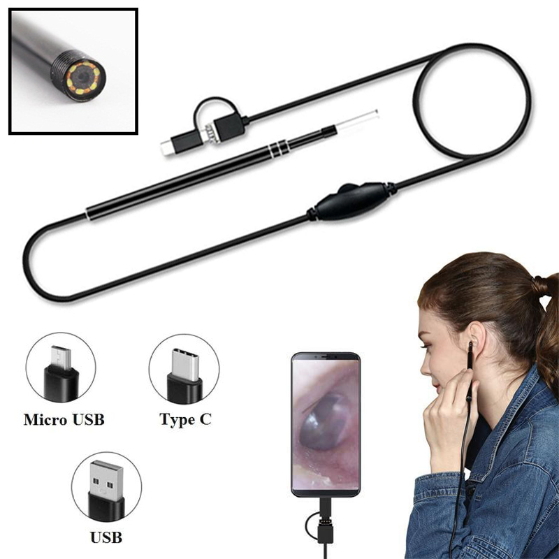 Camera nội soi siêu nhỏ 5.5 mm, Camera nội soi y tế soi tai, mũi, họng kiêm Máy lấy ráy tai HD