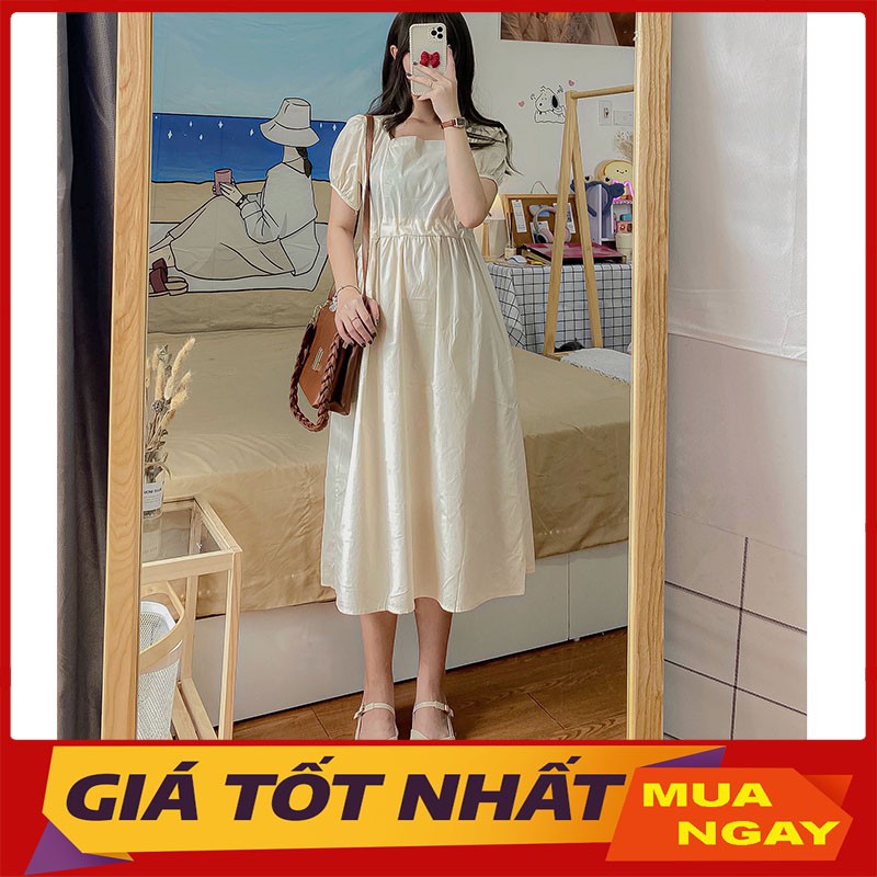 Váy Babydoll Rút Eo Dáng Dài Cổ Vuông M104