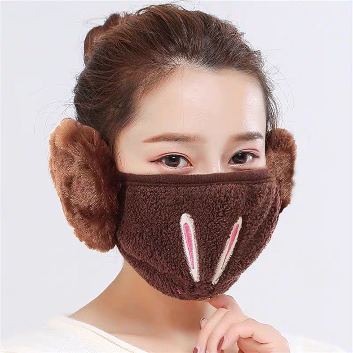 Khẩu trang kết hợp bịt tai giữ ấm mùa đông chất liệu bông