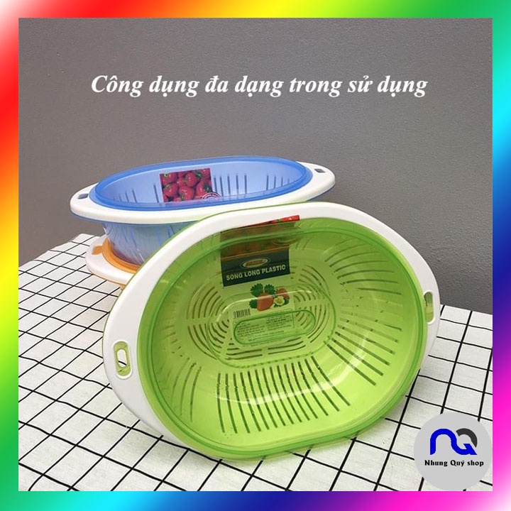 Bộ rổ chậu nhựa Song Long hình bầu dục có nắp đậy siêu tiện lợi (MS2521)