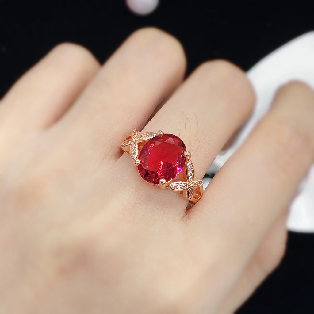 Nhẫn Mạ Bạc S925 Đính Đá Zircon Đỏ Xanh Lá Và Vàng Hồng Thời Trang Cho Nữ