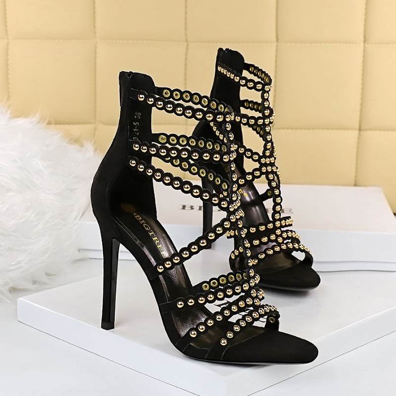 Giày cao gót IELGY hở ngón đính đinh tán kim loại phong cách retro thời trang đơn giản dành cho nữ