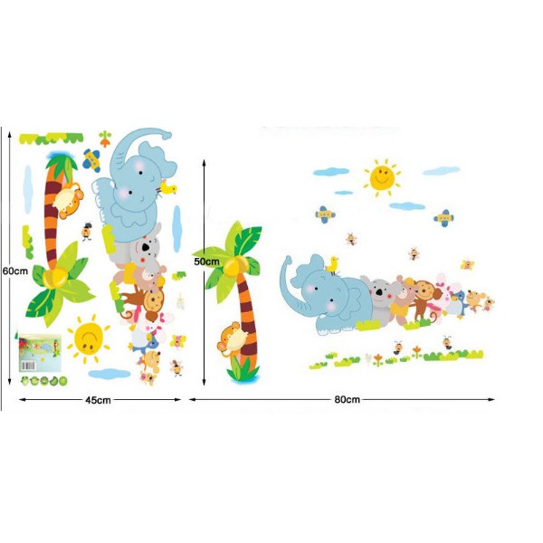 Decal trang trí Voi xanh chơi kéo co cùng các Bạn