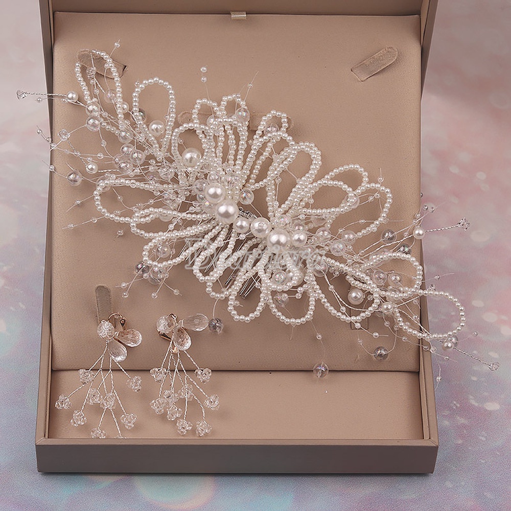 Trâm Cài Tóc Hoa Tua Rua Đính Ngọc Trai Giả Mới Cho Cô Dâu