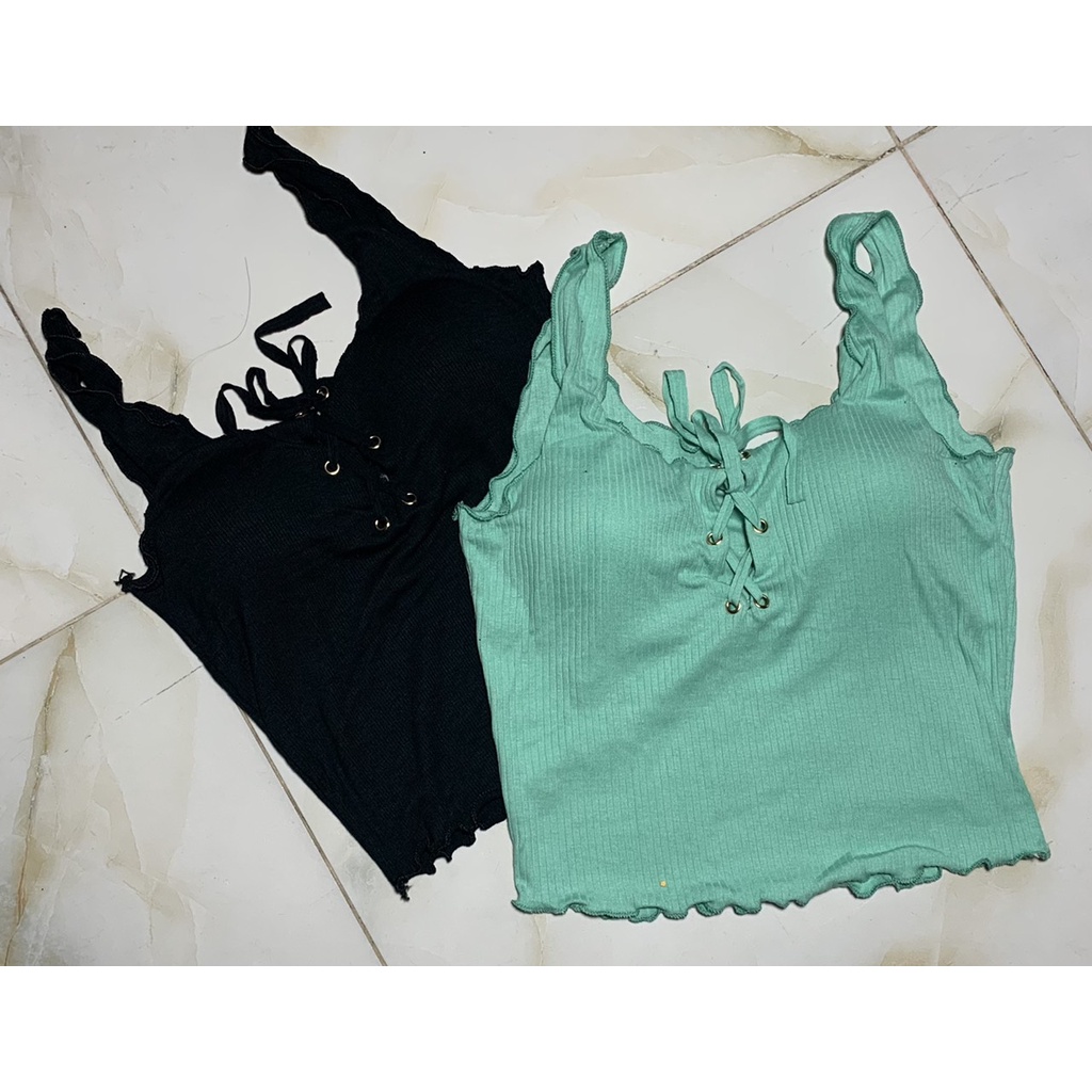 Áo 2 dây croptop có mút ngực dáng ôm vải thun gân co giãn mềm mịn xinh xắn dễ mặc