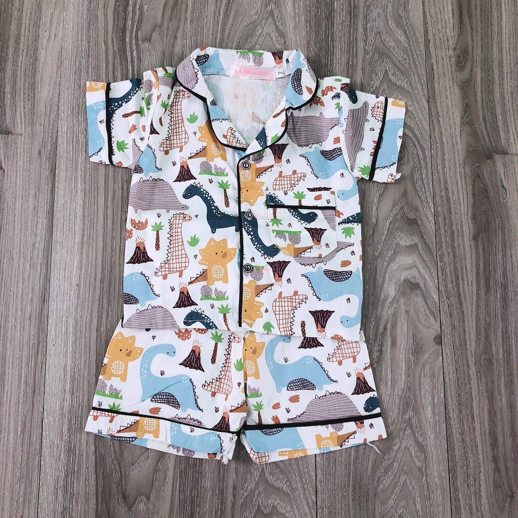 Pijama thô lụa viền ren in hình cho bé gái từ 8 đến 15kg