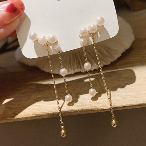 Đôi Bông Tai Dáng Dài Đính Ngọc Trai Nhân Tạo Thời Trang Cho Nữ