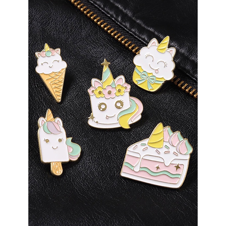 Ghim Cài Áo Kim Loại Tráng Men Hình Kỳ Lân Hoạt Hình Đáng Yêu Cho Nữ