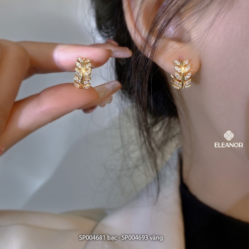 Bông tai nữ chuôi bạc 925 tròn Eleanor Accessories hình lá nguyệt quế đính đá phụ kiện trang sức 4681
