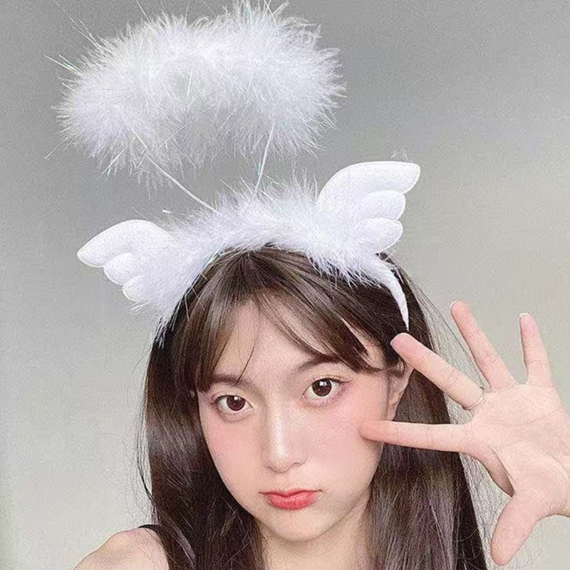 Brroa Băng Đô Cài Tóc Có Đèn Led Phối Lông Vũ Dễ Thương Cho Bé Gái