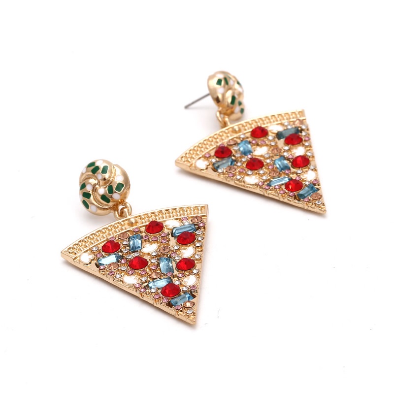 Khuyên tai Pinkdudu PD695 hợp kim dáng dài kiểu bánh pizza đính đá nhiều màu sắc thời trang cho nữ