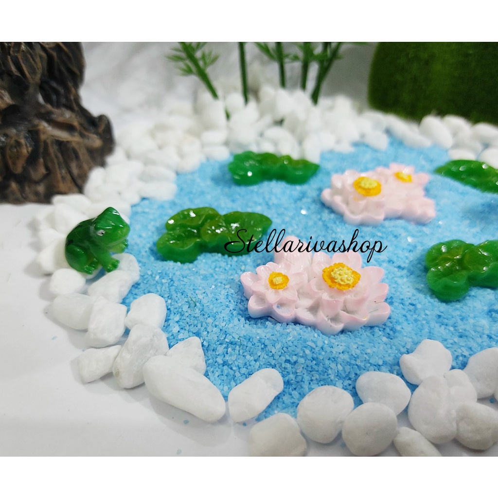 Tiểu cảnh terrarium hoa sen lá sen, ếch xanh mini trang trí chậu cây, sen đá, bể cá