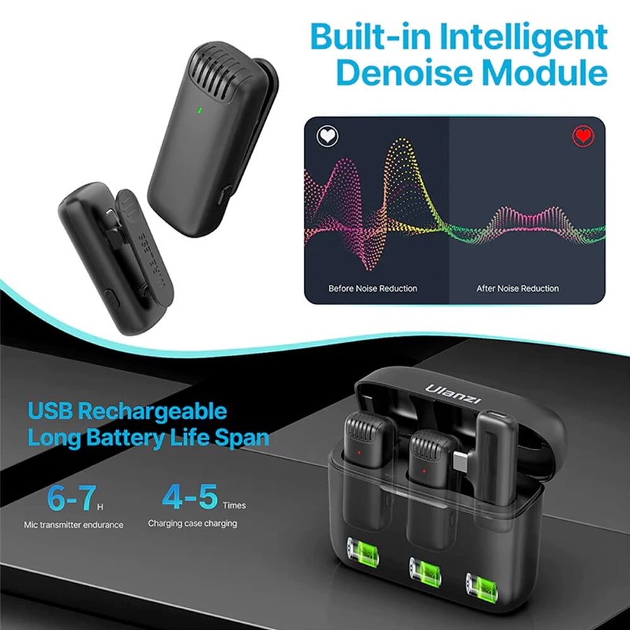Ulanzi J12 - Micro thu âm cài áo không dây 2 TX + 1 RX cho điện thoại
