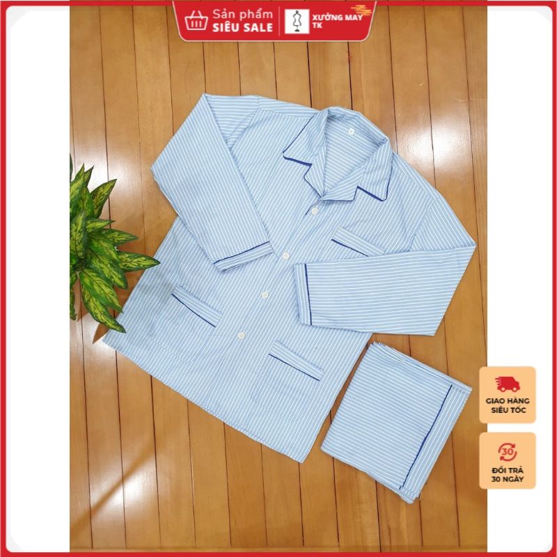 Bộ kẻ pijama dài tay dành cho nam trung niên và ông già.