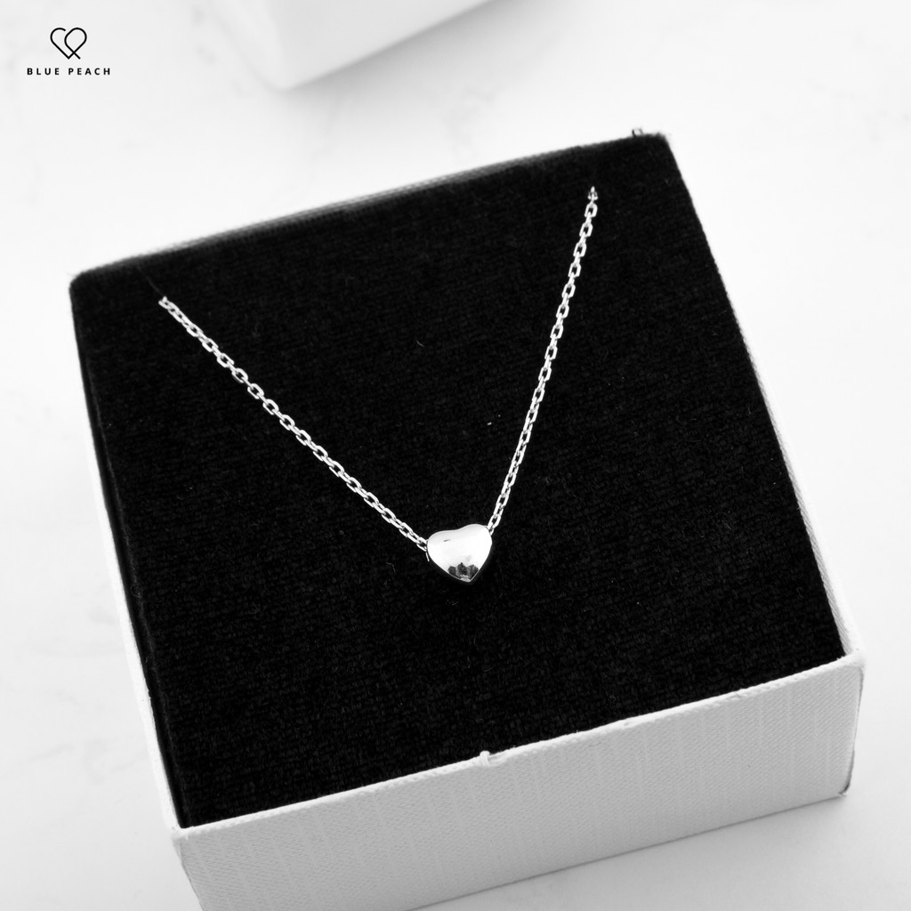 Dây Chuyền Bạc Blue Peach Tiny Heart WG DC004