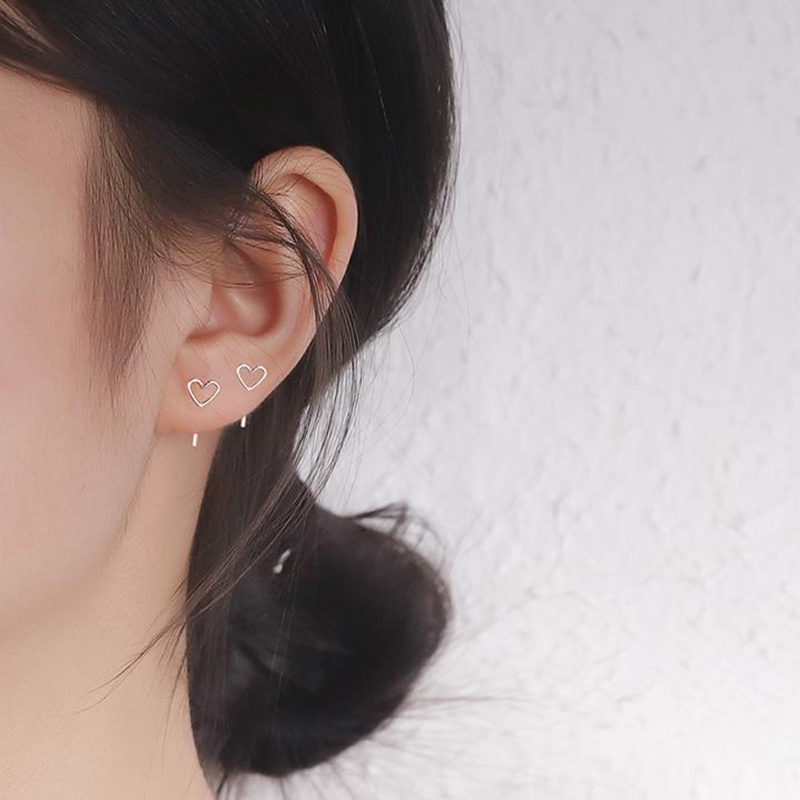 Bông tai kim loại hình trái tim rỗng kiểu dáng đơn giản thời trang