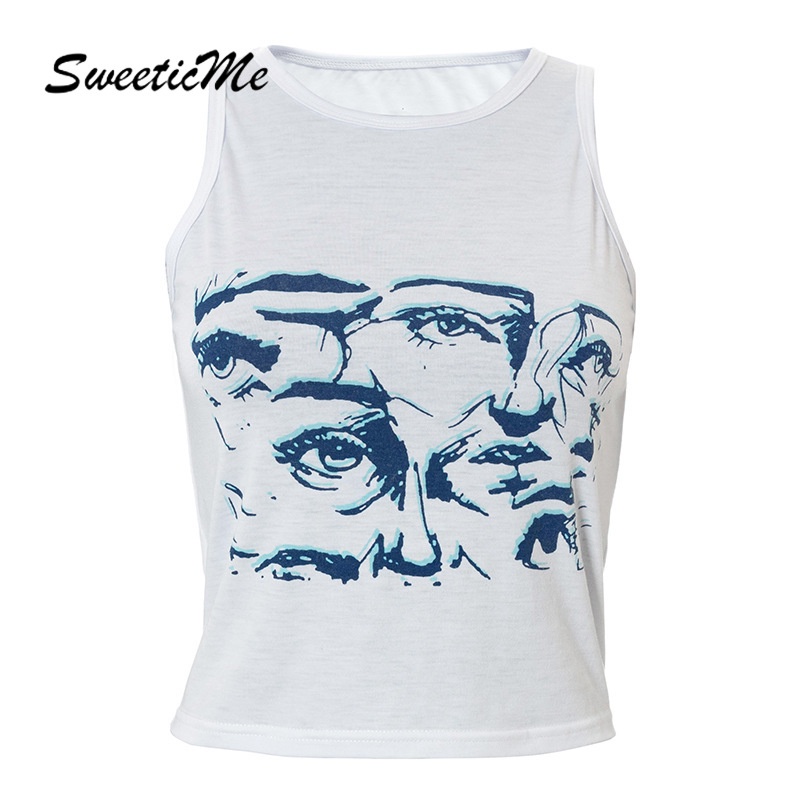 Sweeticme Áo Sát Nách Cổ Tròn In Họa Tiết Dễ Thương Thời Trang Cho Nữ 2021