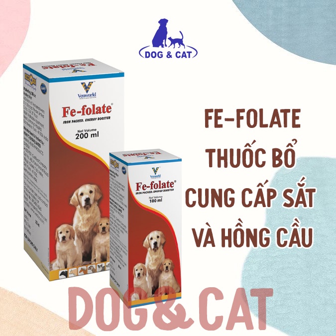 FE-FOLATE Bổ sung sắt cho chó, mèo dạng siro 100,200ml