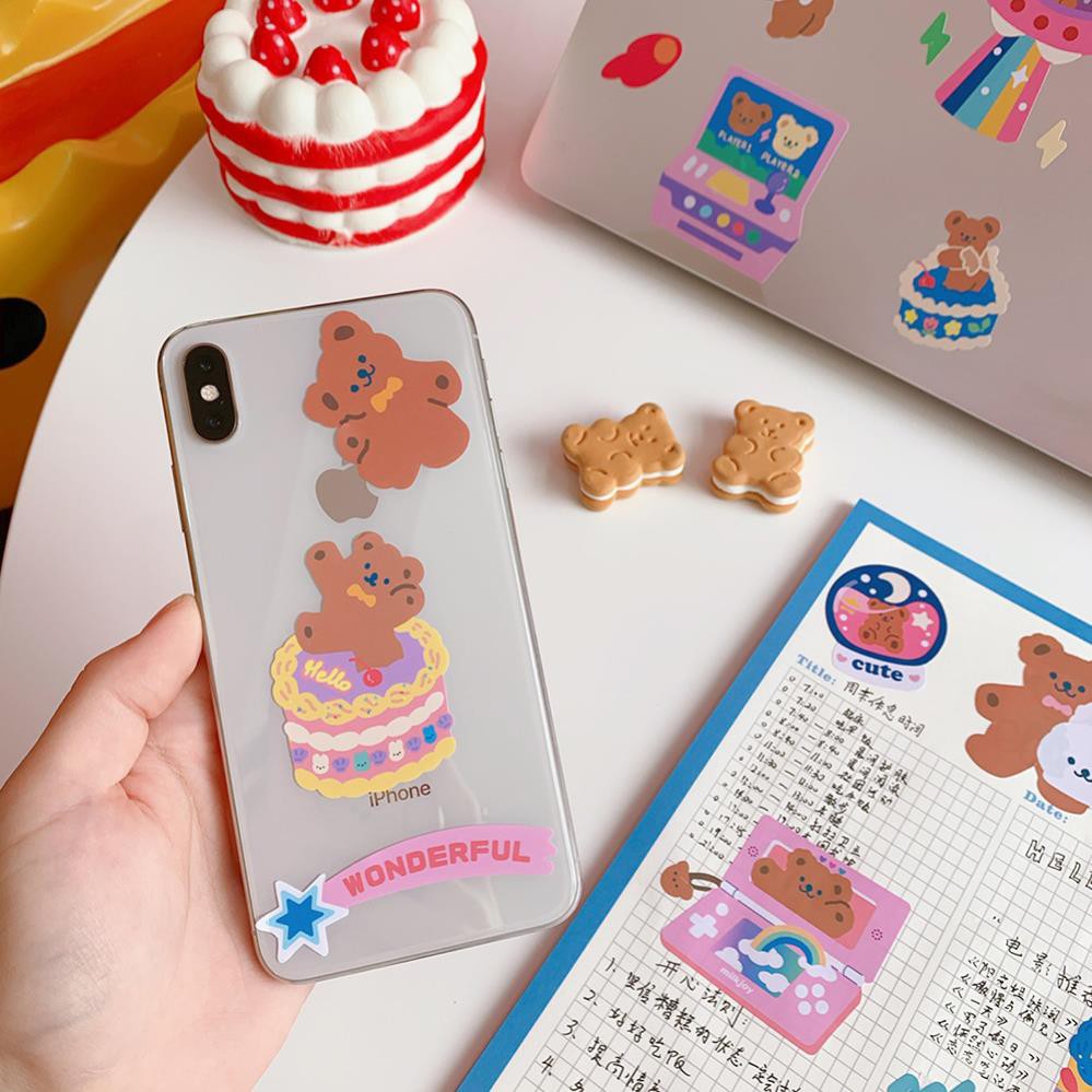 Hình dán Sticker tráng trí lap topp vali mũ bảo hiểm không thấm nước  chủ đề gấu nâu Lyanwn A-33