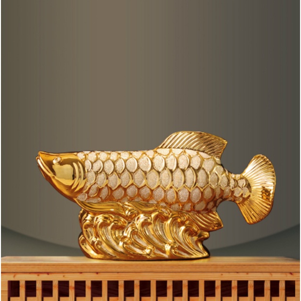 Tượng Cá Rồng Kim Long trang trí, tượng cá phong thủy phù hợp trưng bày-quà tặng tân gia khai trương dài 25cm