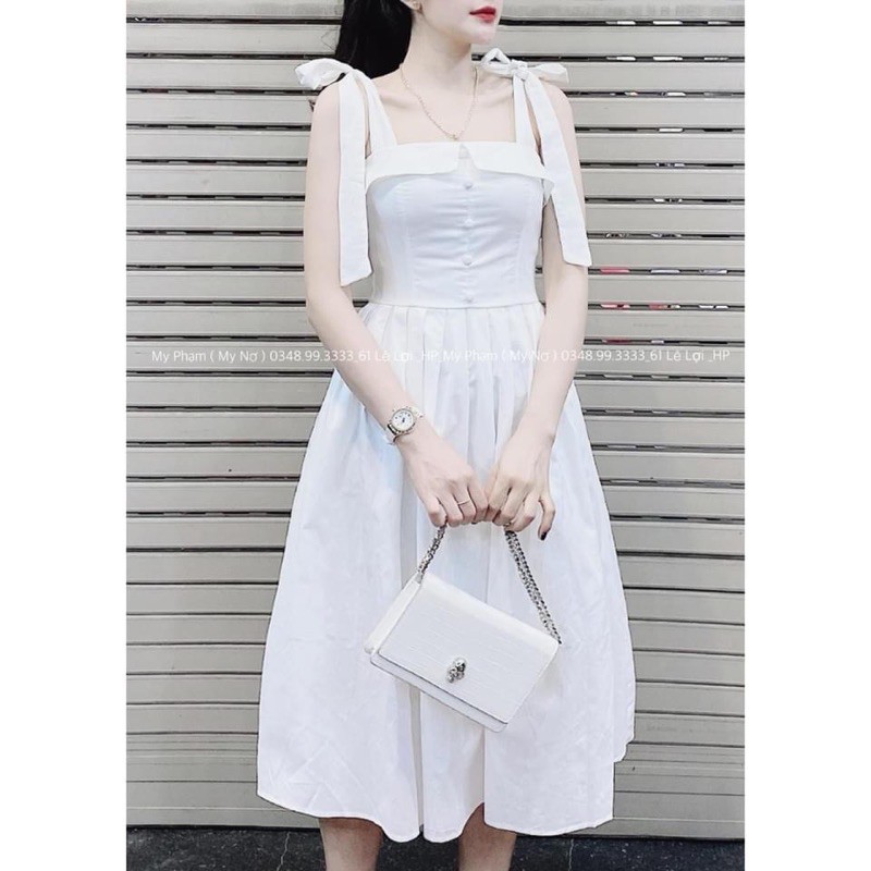 VÁY 2 DÂY THẮT NƠ VAI KHUY BỌC | BigBuy360 - bigbuy360.vn