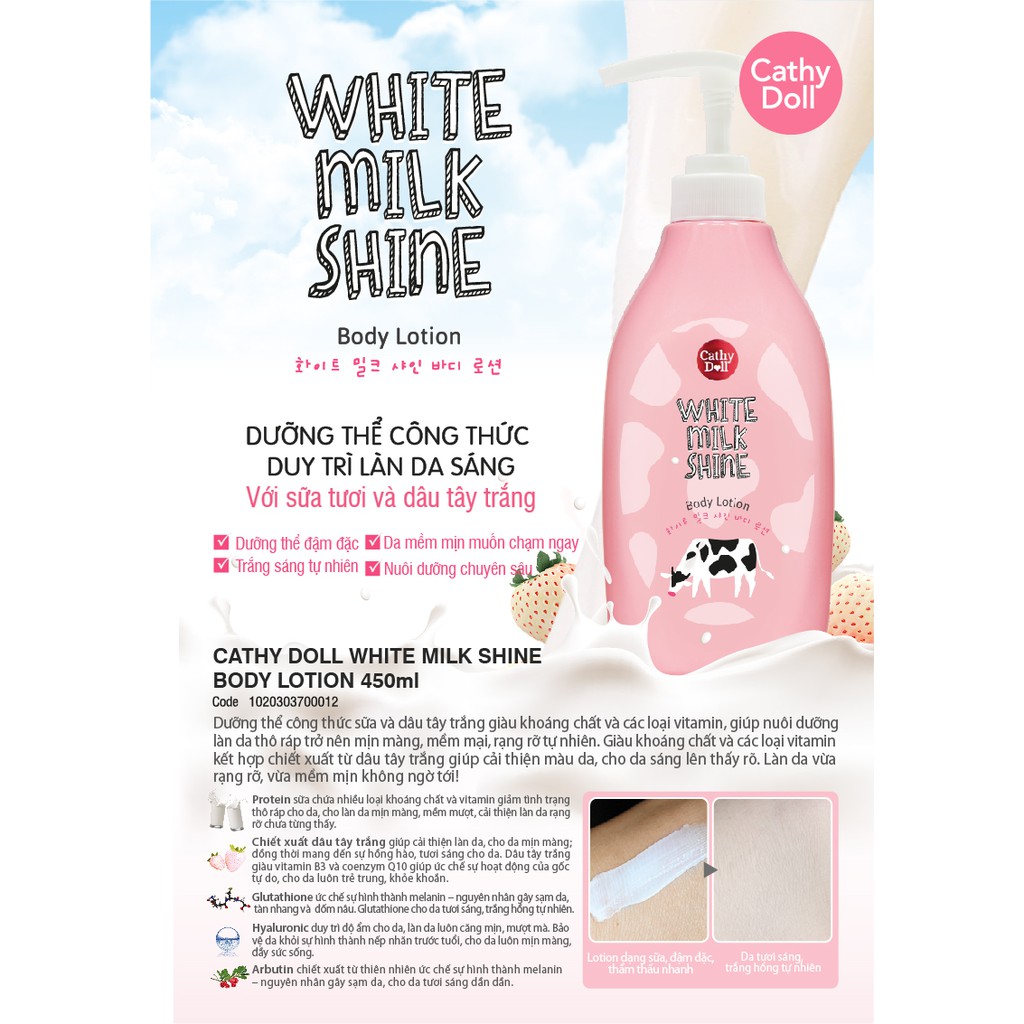 Sữa Dưỡng Thể Sữa Bò Cathy Doll White Milk Shine Body Lotion 450ml