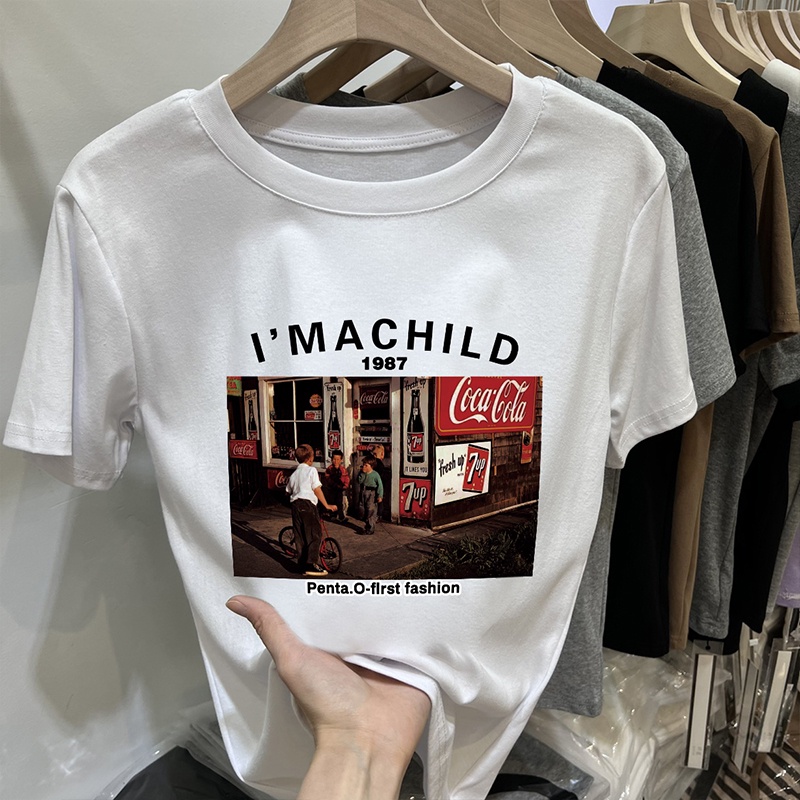 Áo Thun HIIXIIVI 100% cotton Tay Ngắn Cổ Tròn Thời Trang Mùa Hè Phong Cách Hàn Quốc Mới 2022