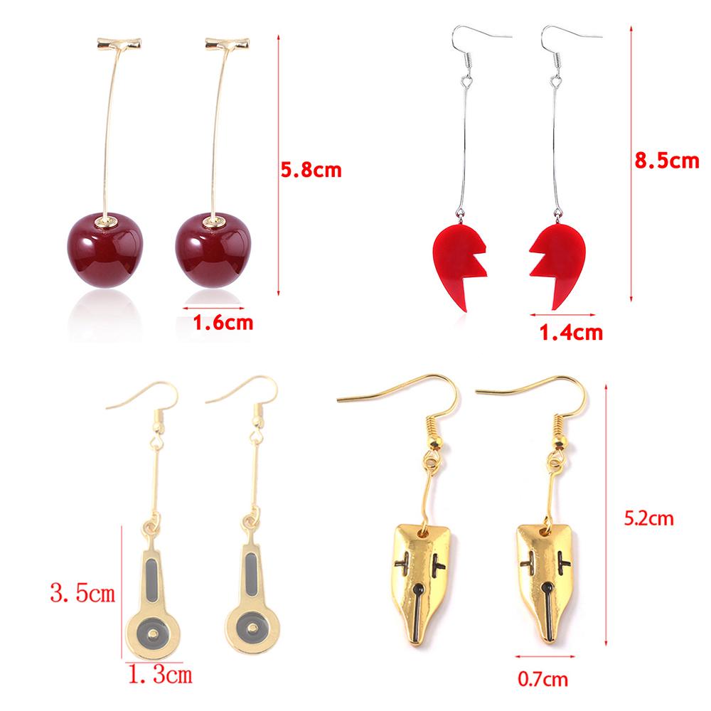 FORBETTER Women JoJos Bizarre Adventure Earrings Long Cherry Drop Earrings Anime Cosplay Earrings Heart Cherry Pierre Polnareff Men Kakyoin Noriaki Rohan Kishibe Ear Clip Earrings