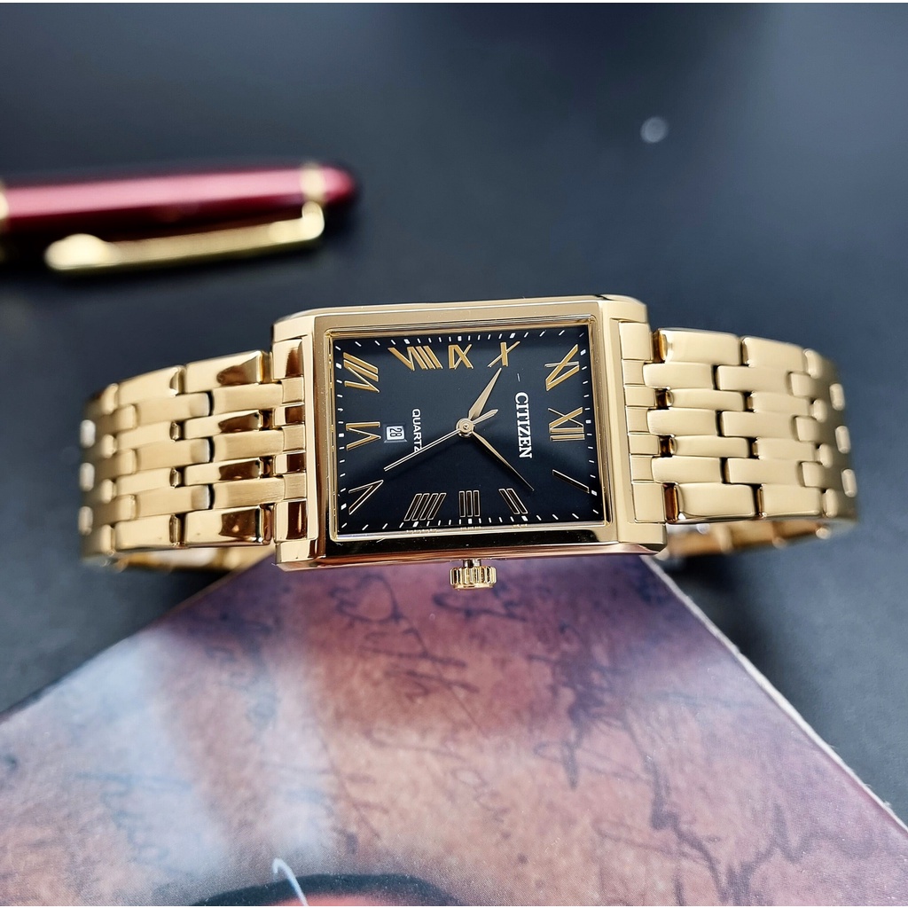 Đồng Hồ Nam Citizen BH3002-54E Pin Dây Sắt Mạ Gold Mặt Đen